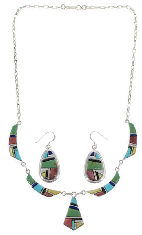 Sterling Silver Southwest Multicolor Link Necklace Set GS75443
